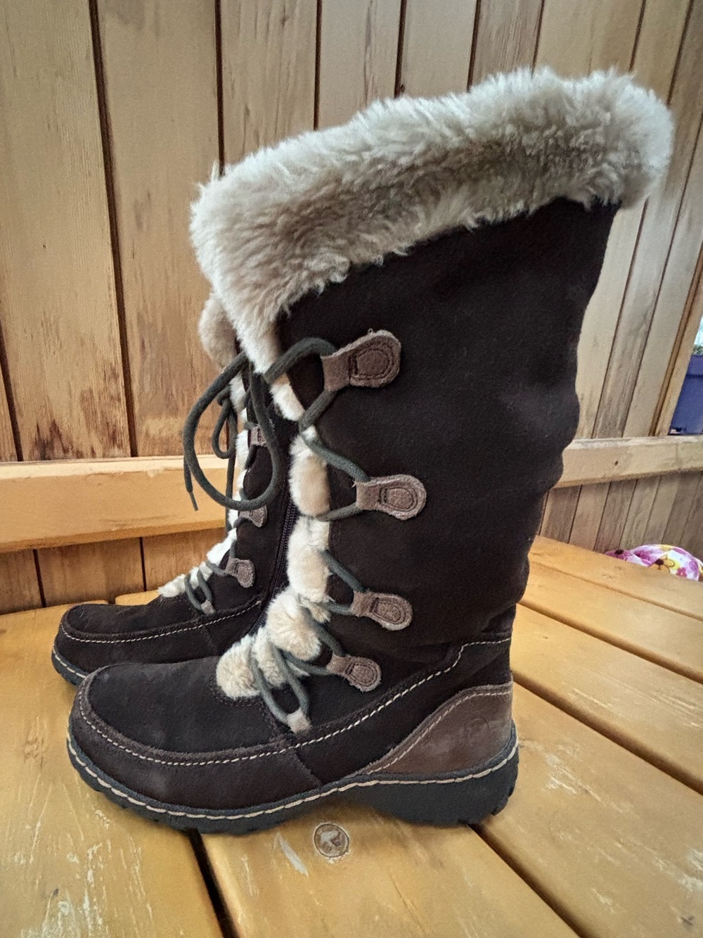 Baretraps Baylee Brown Suede Faux Fur Winter Boots Size 8M